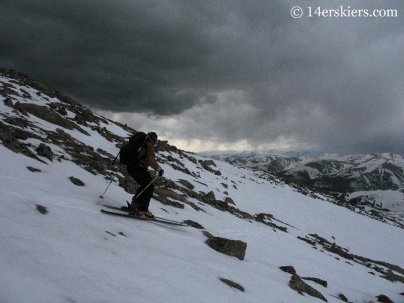 Frank Konsella backcountry skiing on Mt. Bierstadt.