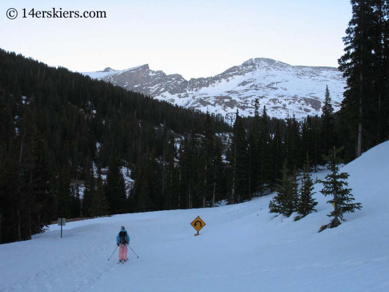 Brittany Walker Konsella backcountry skiing on Mt. Bierstadt.