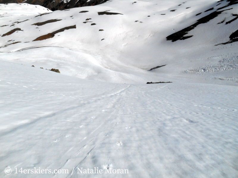 Backcountry skiing on Bonita Peak. 