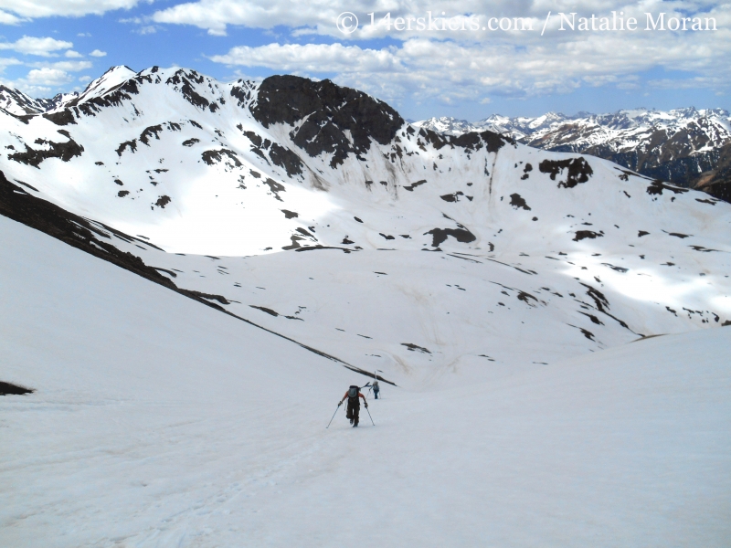 Climbing Hurricane Peak with Bonita Peak behind.