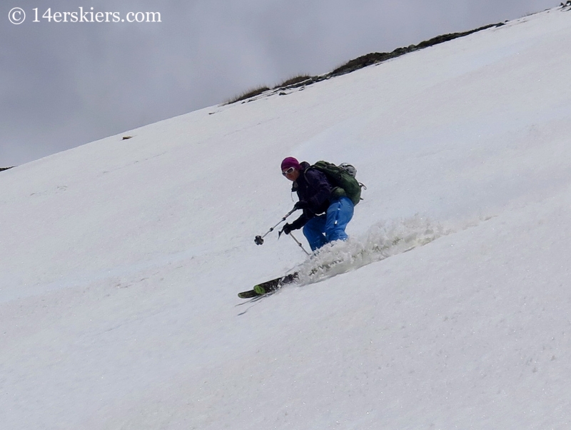 Natalie Moran backcountry skiing on Hurricane Peak. 