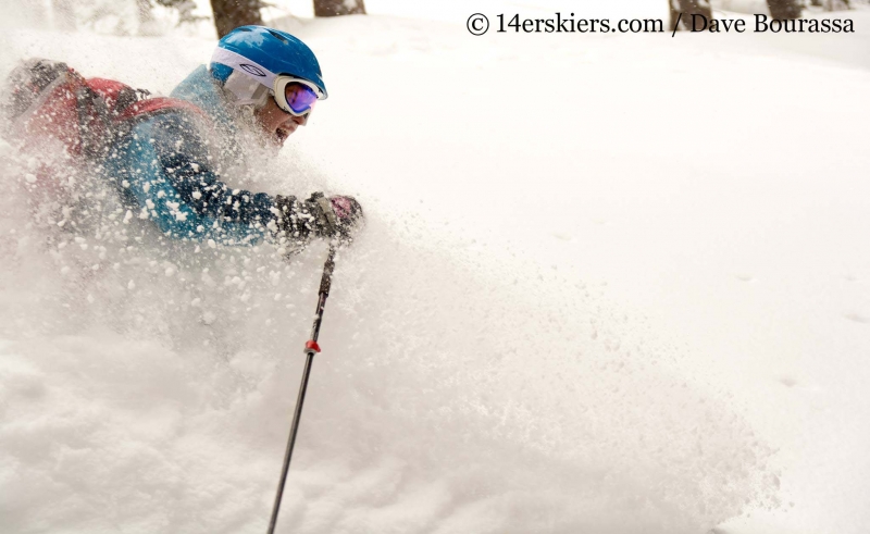 Brittany Konsella getting powder while backcountry skiing in Crested Butte.