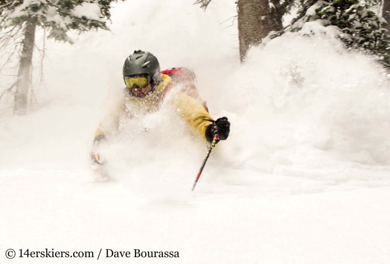 Frank Konsella getting powder while backcountry skiing in Crested Butte.