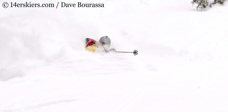 Frank Konsella getting powder while backcountry skiing in Crested Butte.