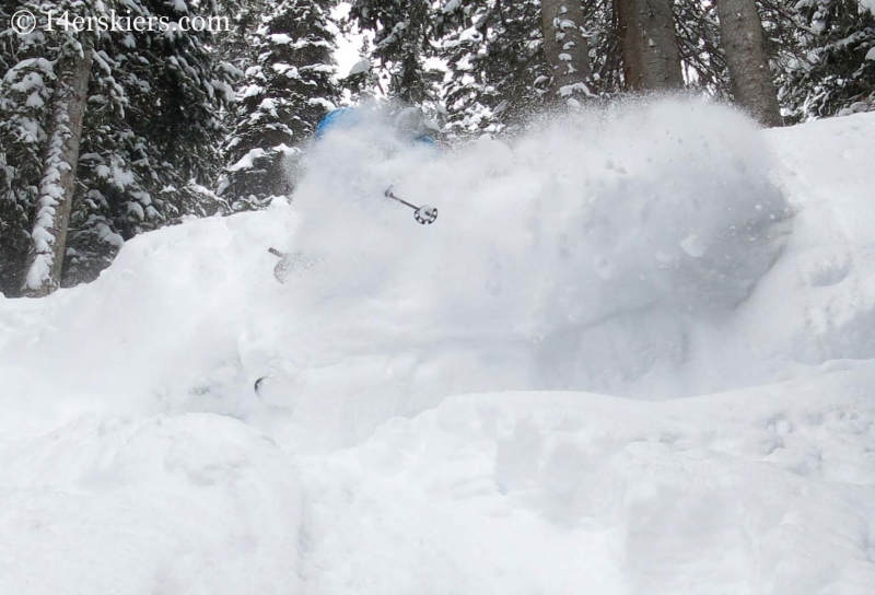 Brittany Konsella getting powder while backcountry skiing in Crested Butte.