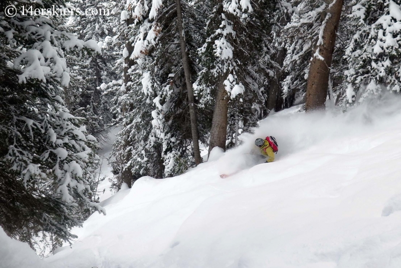 Frank Konsella getting powder while backcountry skiing in Crested Butte.