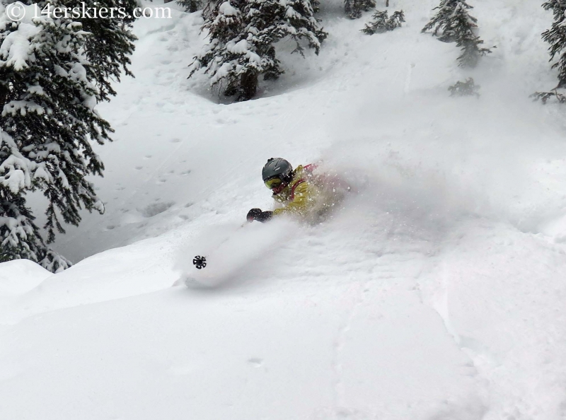 Frank Konsella getting powder while backcountry skiing in Crested Butte.