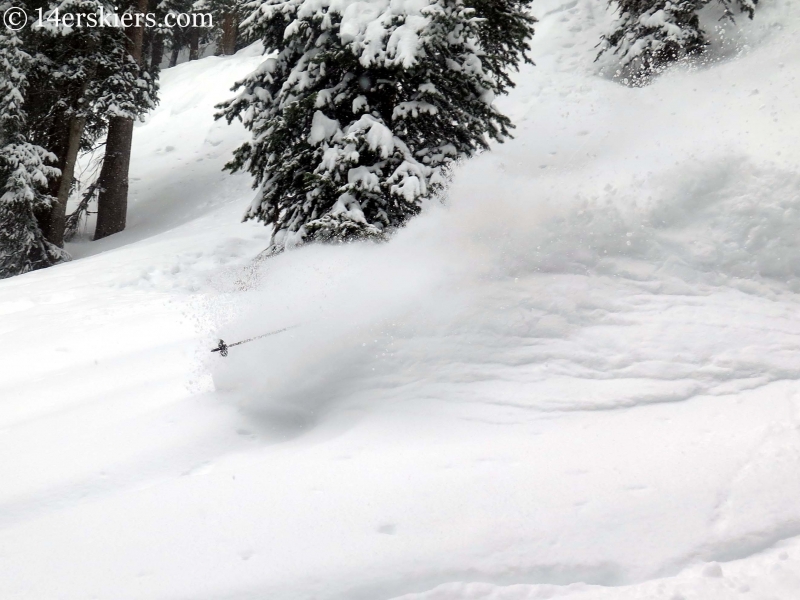 Frank Konsella getting powder while backcountry skiing in Crested Butte.