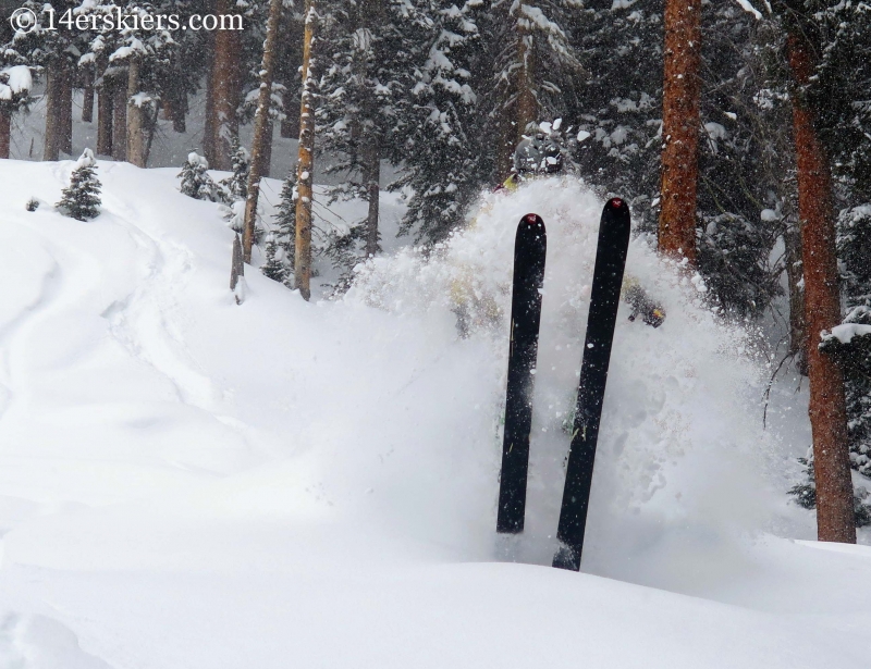 Frank Konsella getting powder while backcountry skiing in Crested Butte.