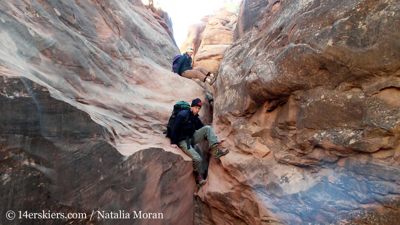 canyoneering moves, Lost and Found, Arches National Park. 