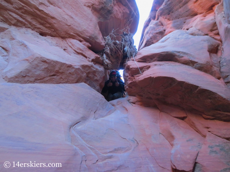 Canyoneering in Lost and Found, Arches National Park. 