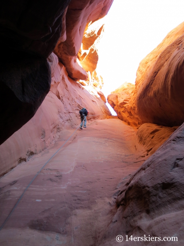 2nd rappel in Lost and Found, canyoneering in Arches National Park