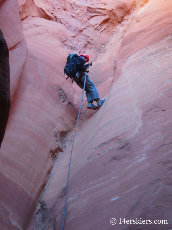 2nd rappel in Lost and Found, canyoneering in Arches National Park