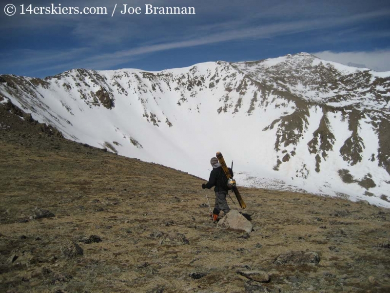 Mark Cavaliero ascending to ski Mount Columbia. 