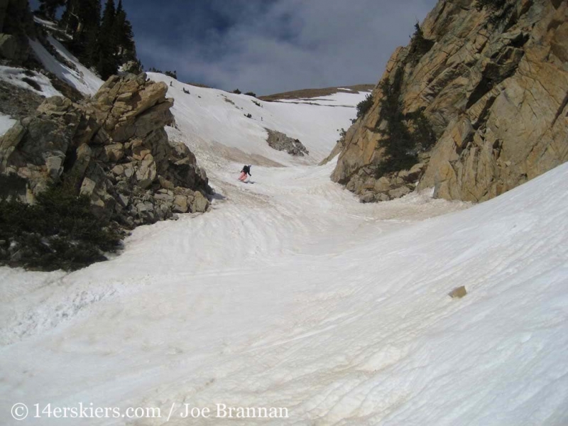 Brittany Walker Konsella backcountry skiing on Mount Columbia. 