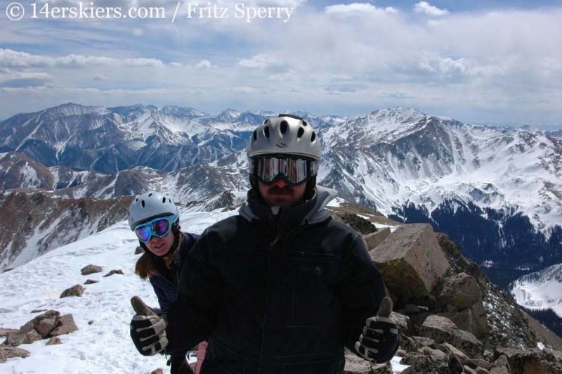 Getting ready to ski on the summit of Mount Columbia.  