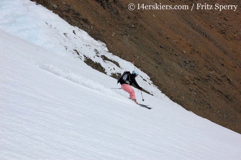 Brittany Walker Konsella backcountry skiing on Mount Columbia. 