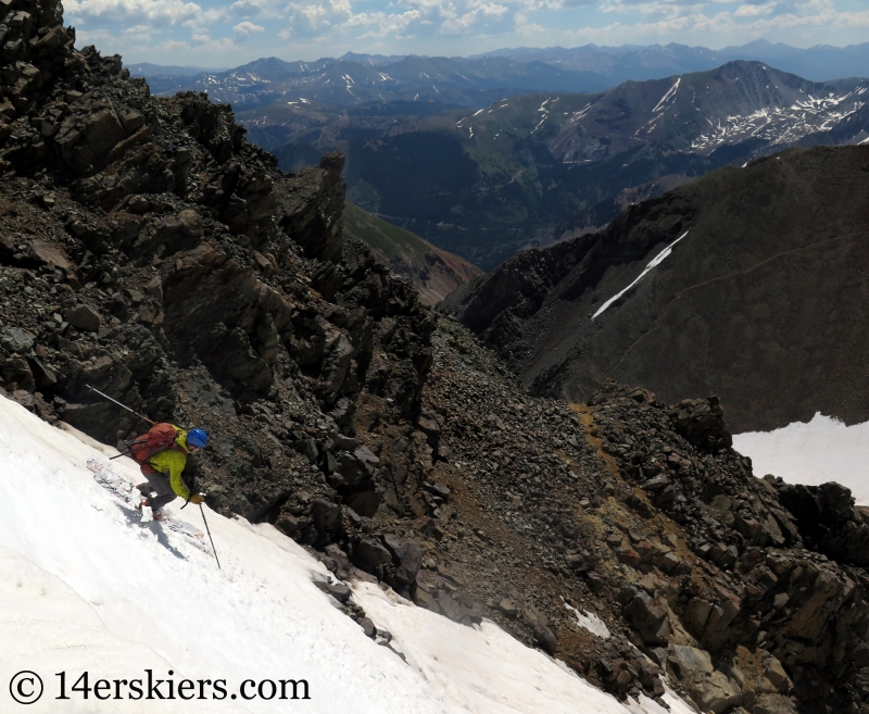 Larry Fontaine backcountry skiing Conundrum Couloir near Aspen. 