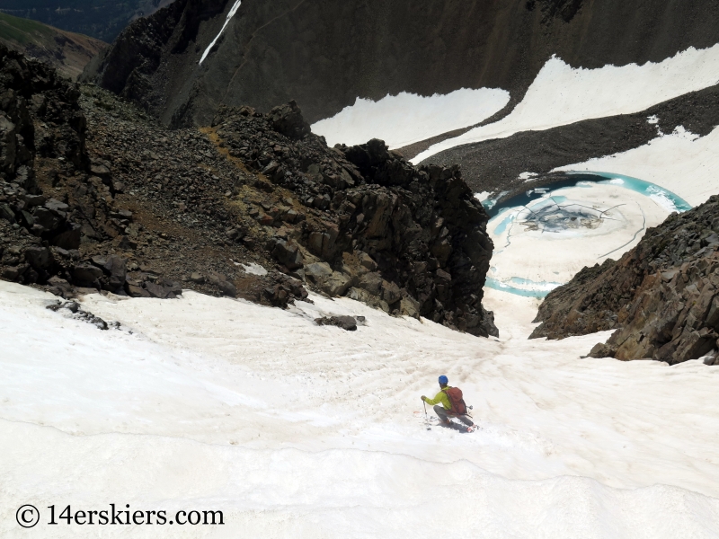 Larry Fontaine backcountry skiing Conundrum Couloir near Aspen.