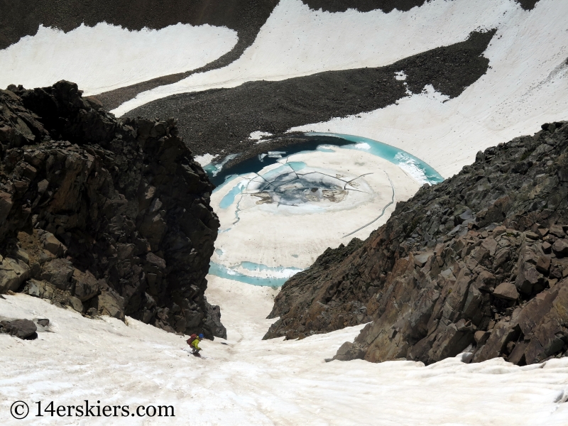 Larry Fontaine backcountry skiing Conundrum Couloir near Aspen.