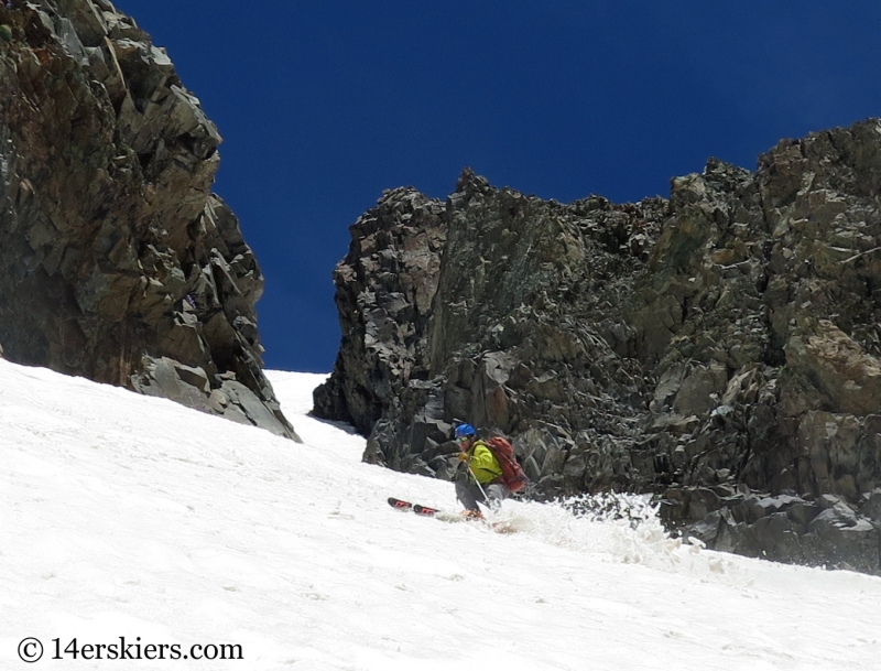 Larry Fontaine backcountry skiing Conundrum Couloir near Aspen.