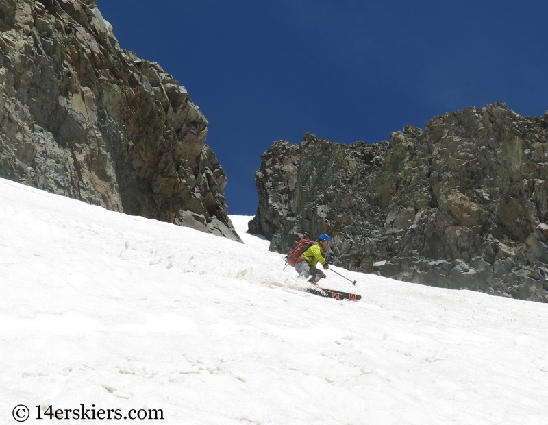 Larry Fontaine backcountry skiing Conundrum Couloir near Aspen.