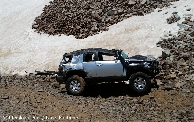 FJ Cruiser that rolled on road near Montezuma Basin. 