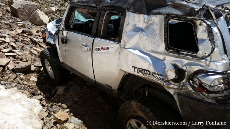 FJ Cruiser that rolled on road near Montezuma Basin. 