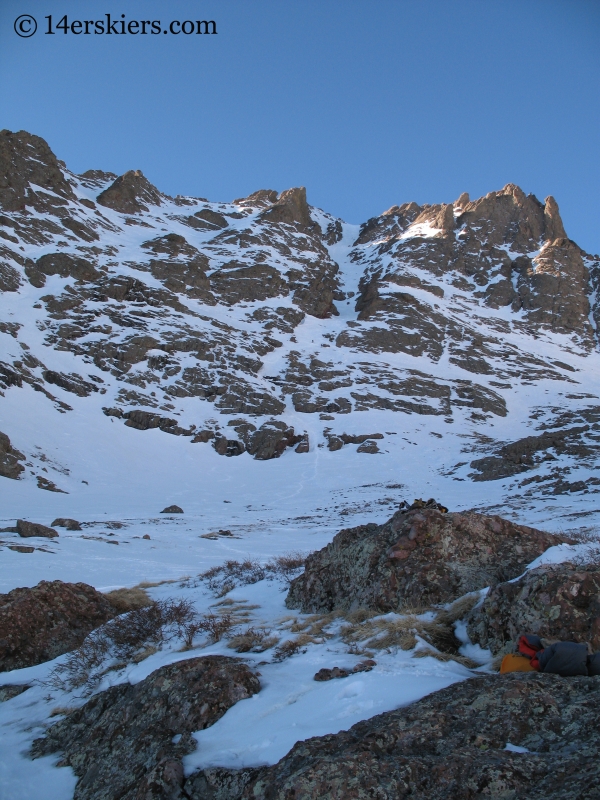 Skiing Crestone Peak South couloir