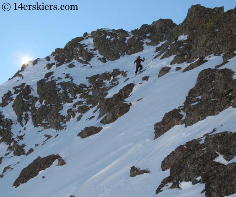 Chris Webster skiing from the summit of Crestone Peak.  