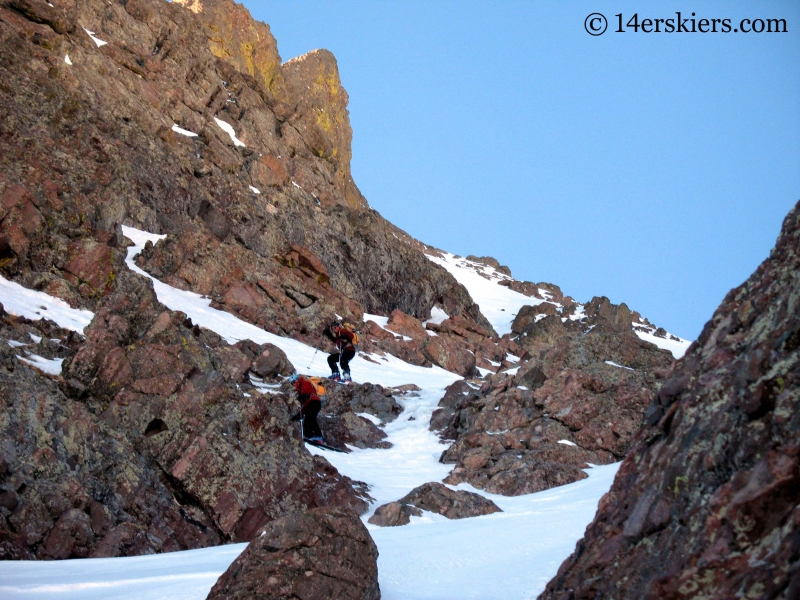 skiing through the crux on Crestone Peak.  