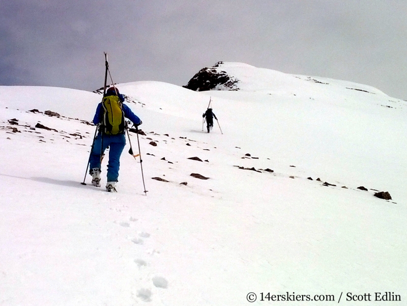 Backcountry skiing the north face of Crystal Peak.