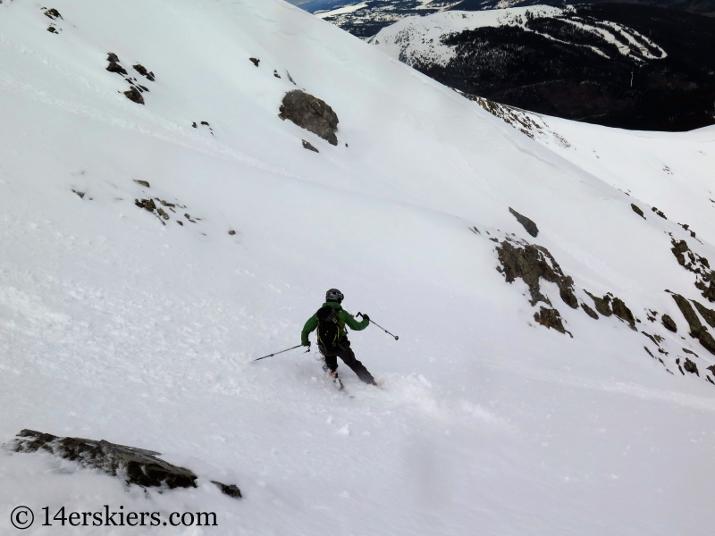 Backcountry skiing the north face of Crystal Peak.