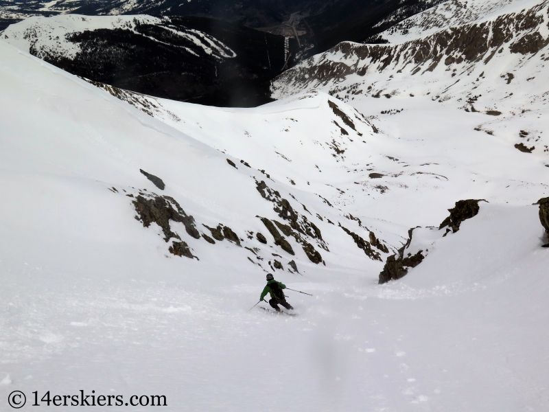 Backcountry skiing the north face of Crystal Peak.