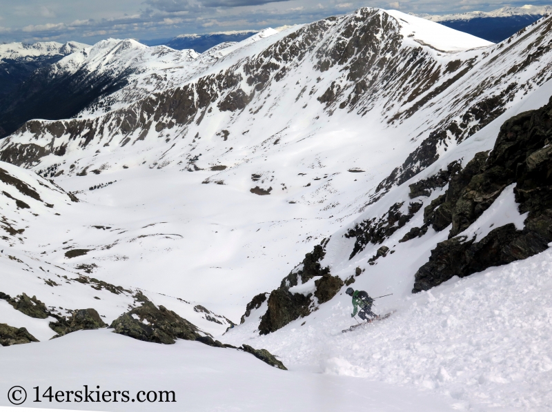 Backcountry skiing the north face of Crystal Peak.