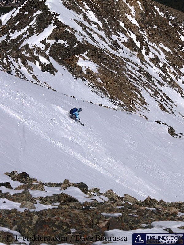 Backcountry skiing the north face of Crystal Peak.