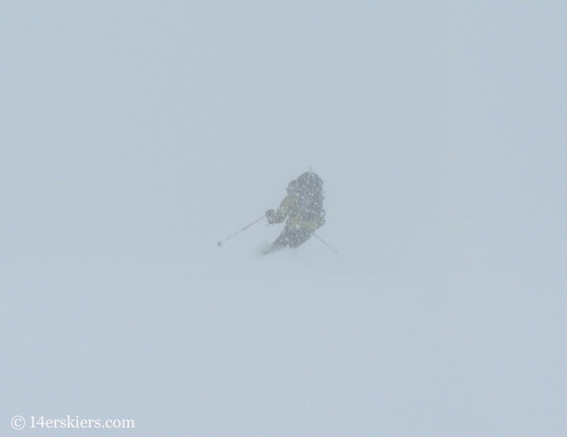 Jordan White backcountry skiing on Culebra Peak. 