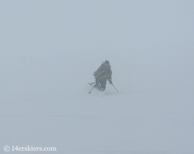 Frank Konsella backcountry skiing on Culebra Peak. 