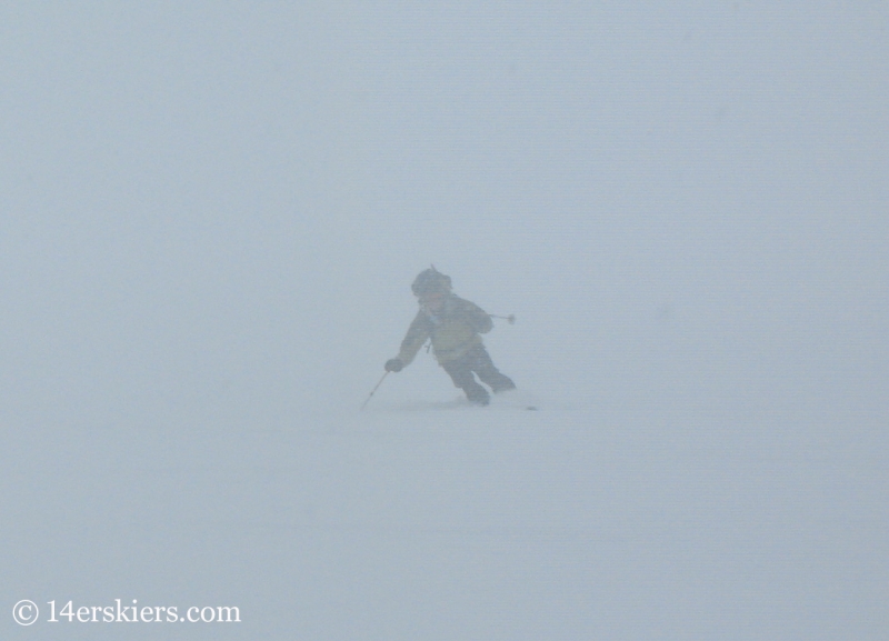 Jordan White backcountry skiing on Culebra Peak. 