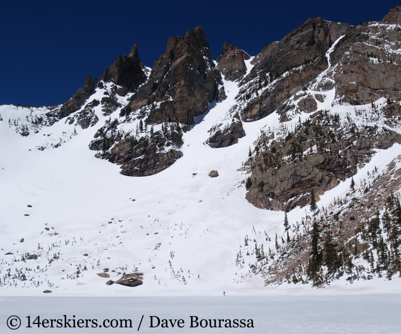 Backcountry skiing Dragons Tail Couloir.