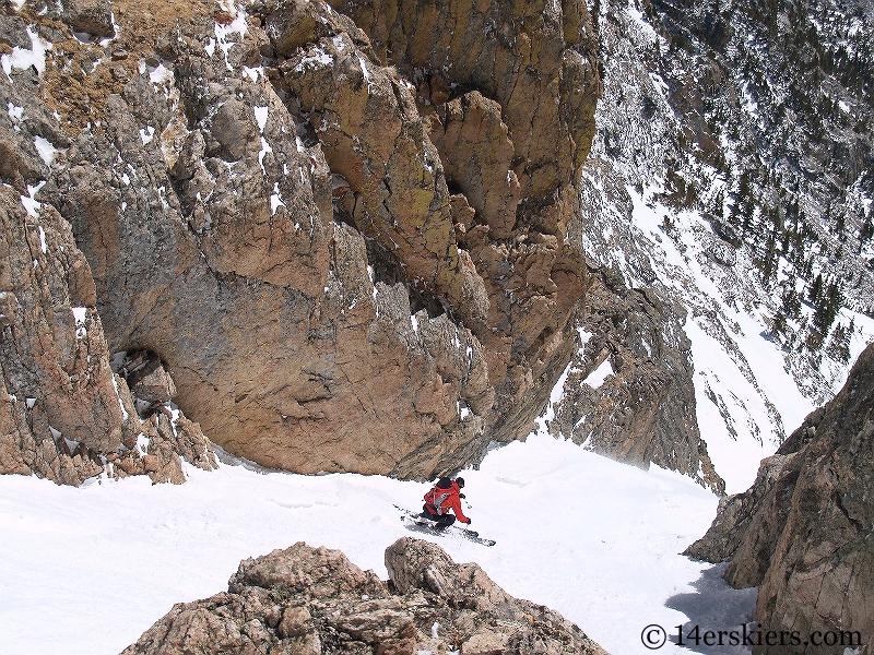 Dave Bourassa backcountry skiing Dragons Tail Couloir.