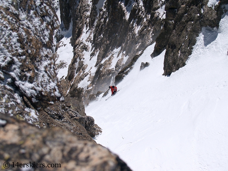 Dave Bourassa backcountry skiing Dragons Tail Couloir.