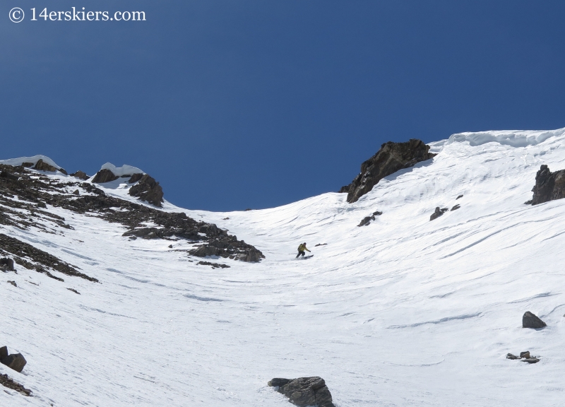 Mark Cavaliero bakcountry skiing on Mount Elbert northwest gullies.