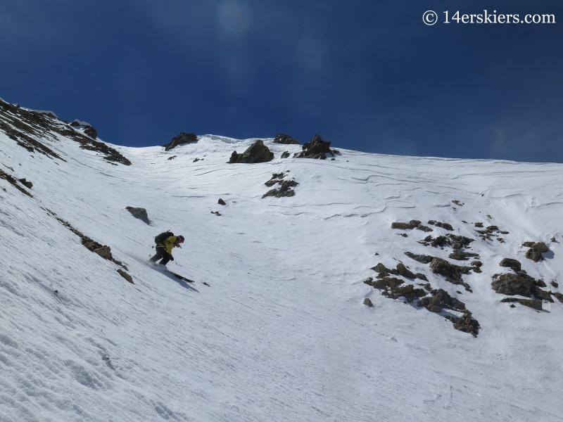 Mark Cavaliero bakcountry skiing on Mount Elbert northwest gullies.