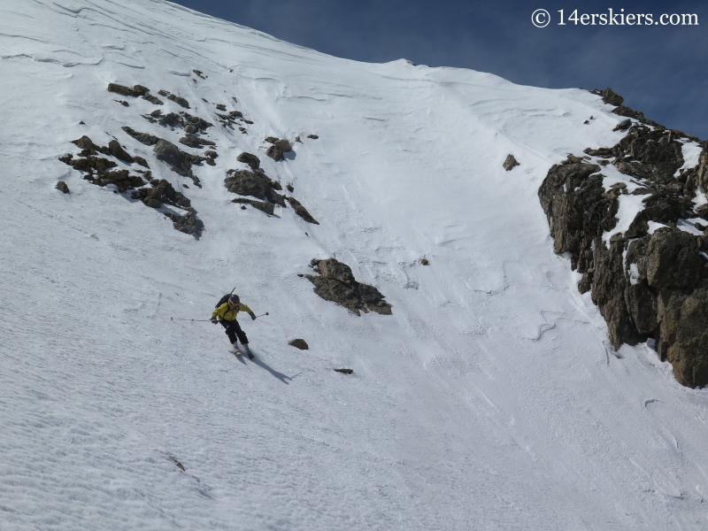 Mark Cavaliero bakcountry skiing on Mount Elbert northwest gullies.