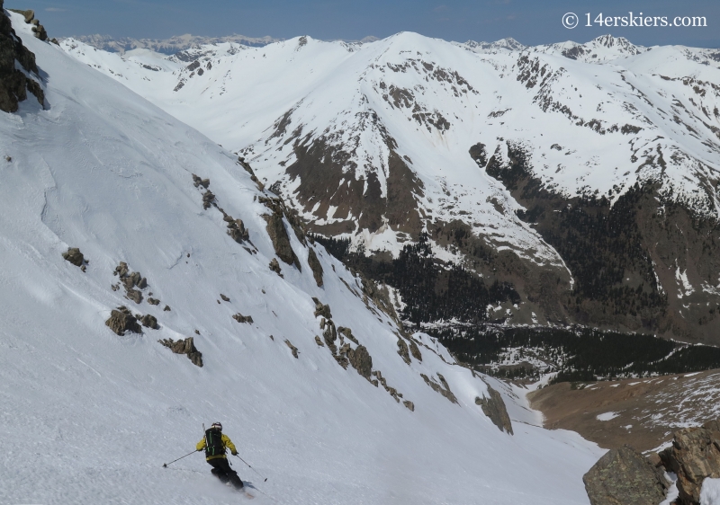 Mark Cavaliero bakcountry skiing on Mount Elbert northwest gullies.