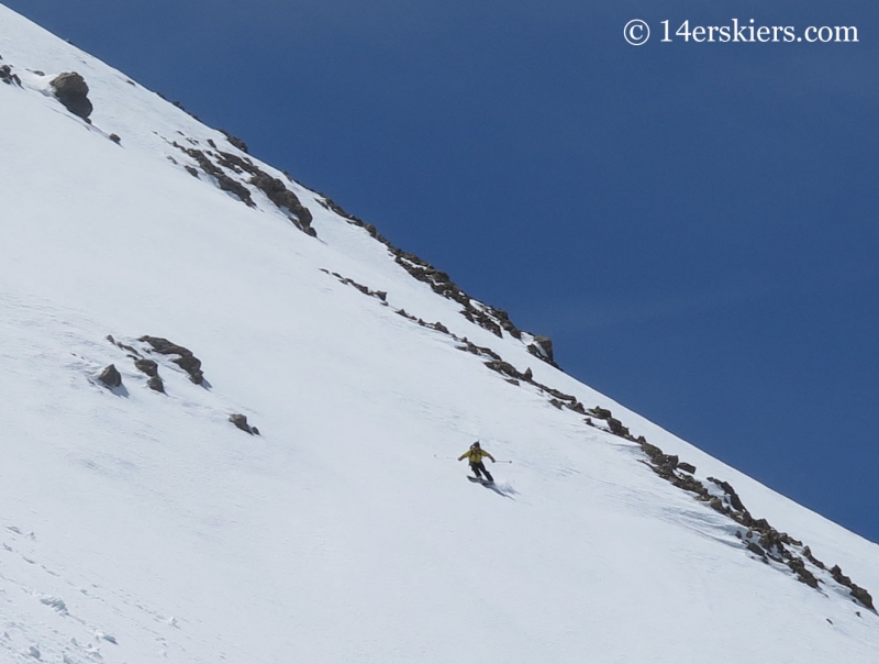 Mark Cavaliero bakcountry skiing on Mount Elbert northwest gullies.