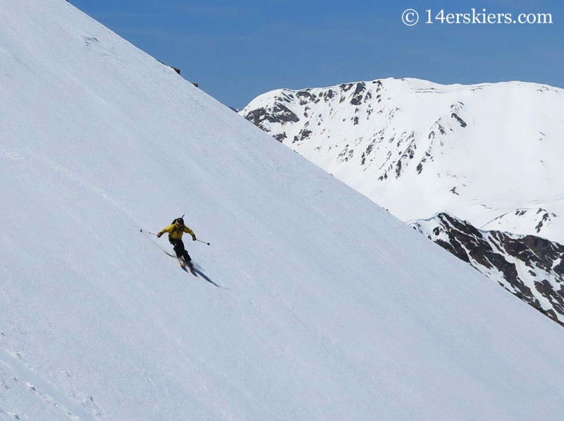 Mark Cavaliero bakcountry skiing on Mount Elbert northwest gullies.