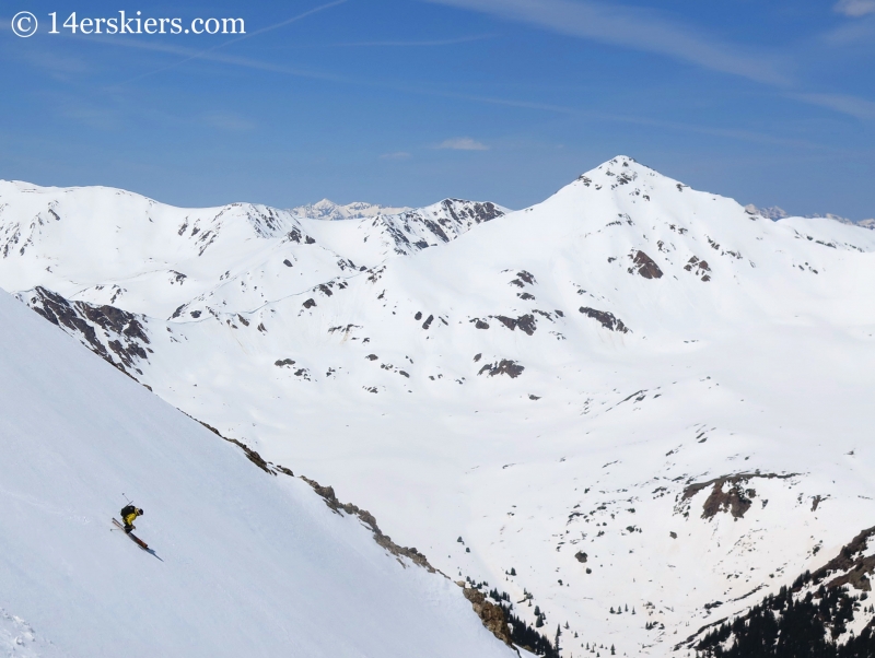 Mark Cavaliero bakcountry skiing on Mount Elbert northwest gullies.