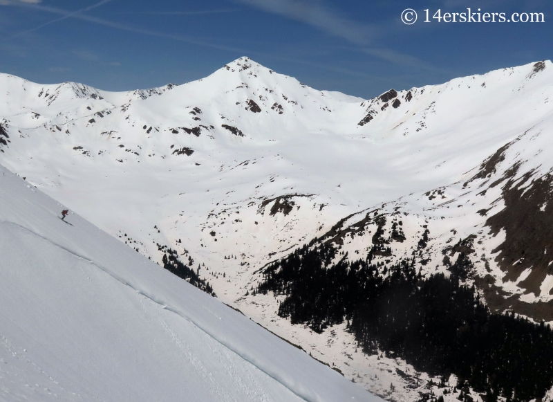 Brittany Walker Konsella bakcountry skiing on Mount Elbert northwest gullies.